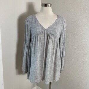 Sundance Womens Large Petite Gray V Neck Tunic Top Babydoll Lightweight Blouse